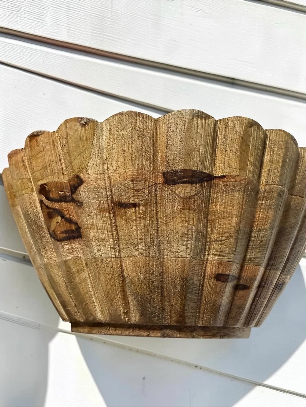 Scalloped Wood Bowl Handcarved Solid Wood Decorative Fruit Bowl 10”